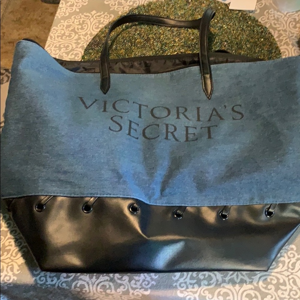 NWOT Victoria’s Secret Denim and black tote.